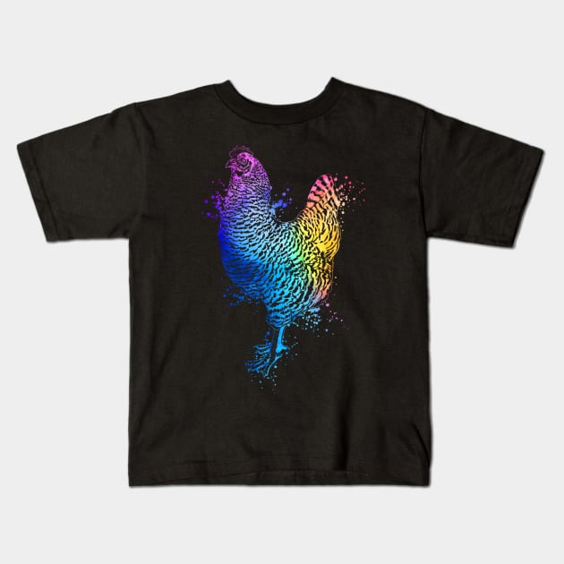 Colorful drawing of an plymouth rock chicken Kids T-Shirt by Modern Medieval Design